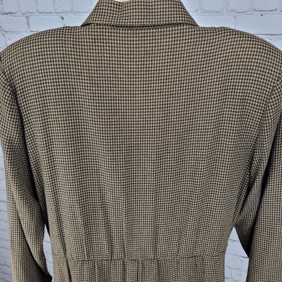 VTG Horchow Black Tan Houndstooth Long Sleeve Pleated Peak Lapel Jacket Dress 12 - Picture 8 of 15
